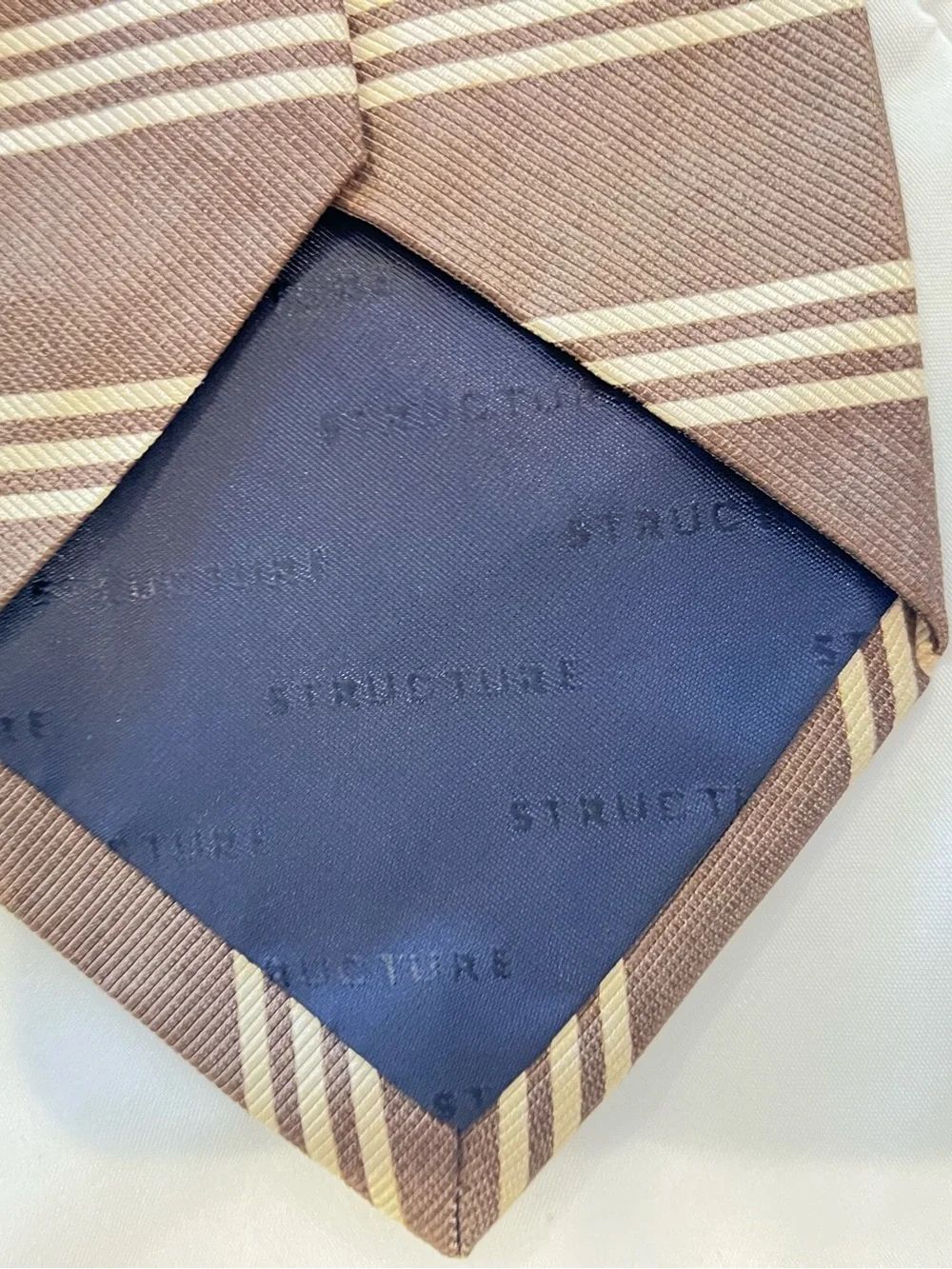 Structure Silk & Cotton Neck  Tie Striped Brown Tan Stripes NWT